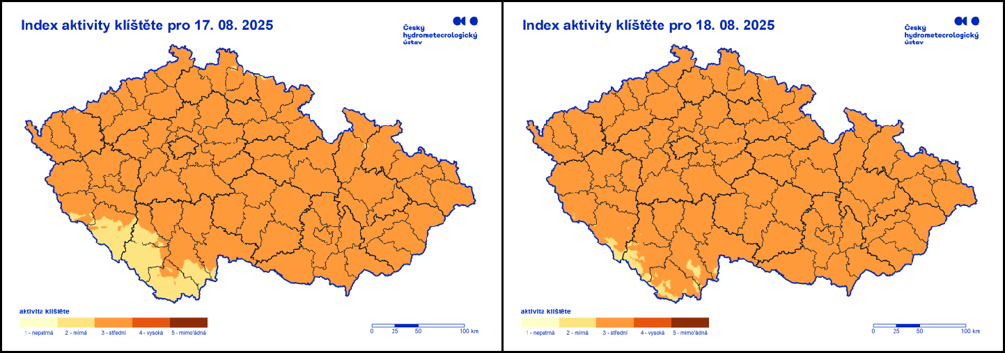 Aktivita klíšťat 17. 8. 2025