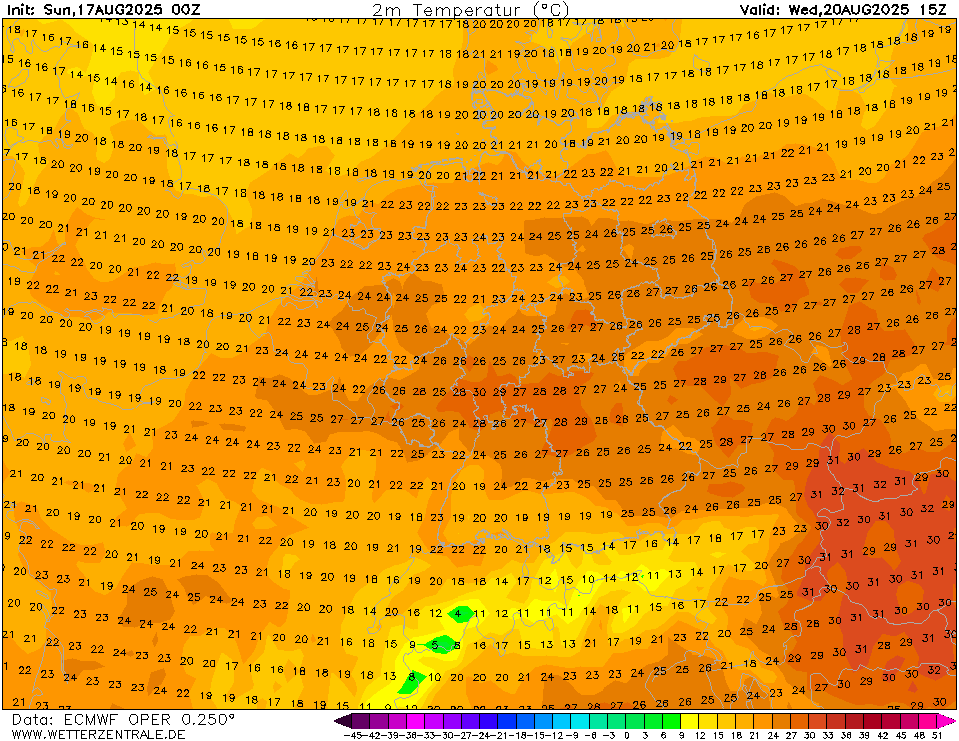 ECMWF Tdmax 20. 8. 2025