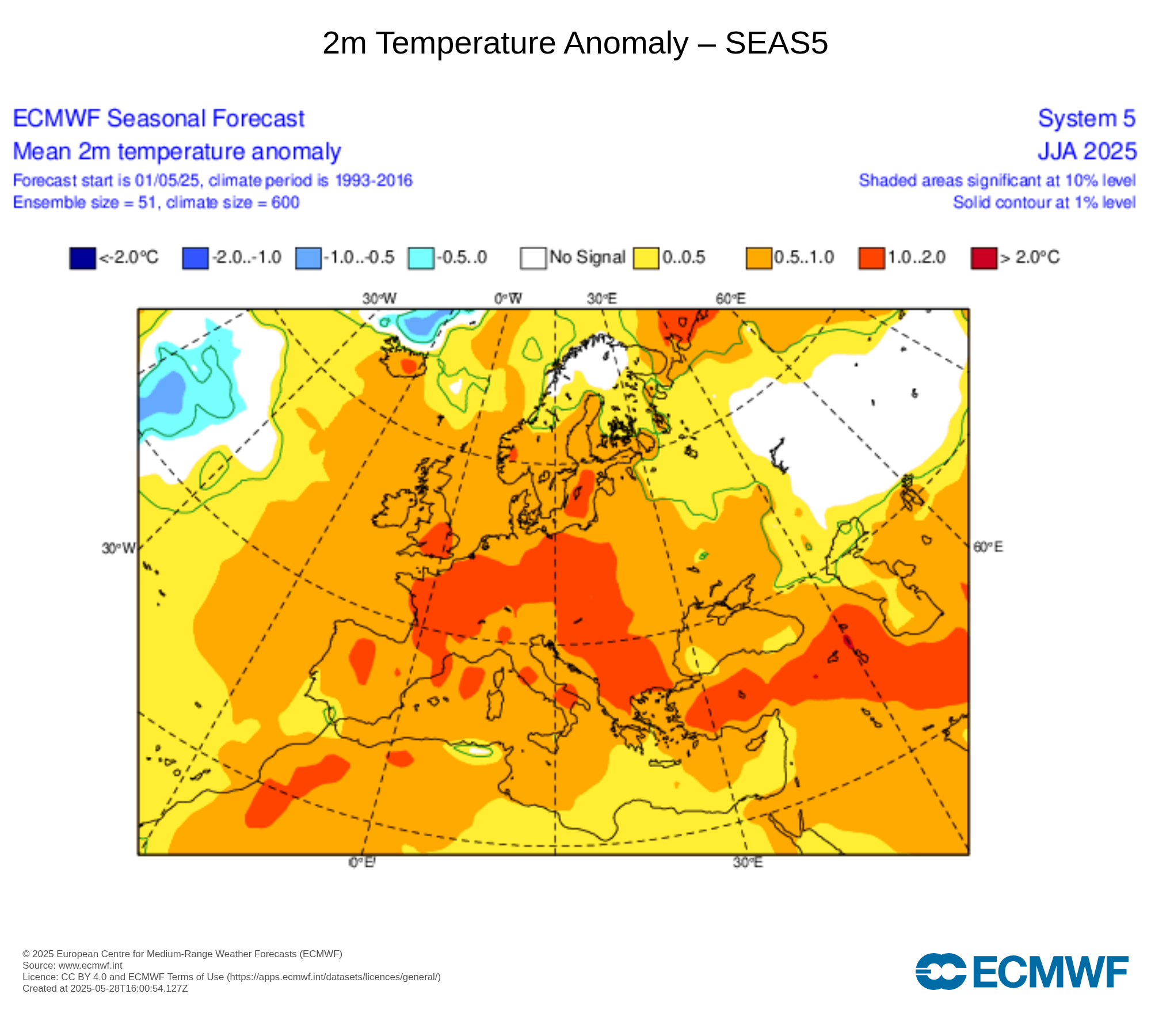 ECMWF T2m anomaly Jun 2025