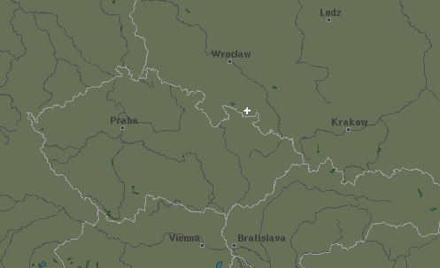 Kolem 14. hodiny byla bouřka zaznamenána také nedaleko Nysy v česko-polském pohraničí (zdroj: Blitzortung.org)