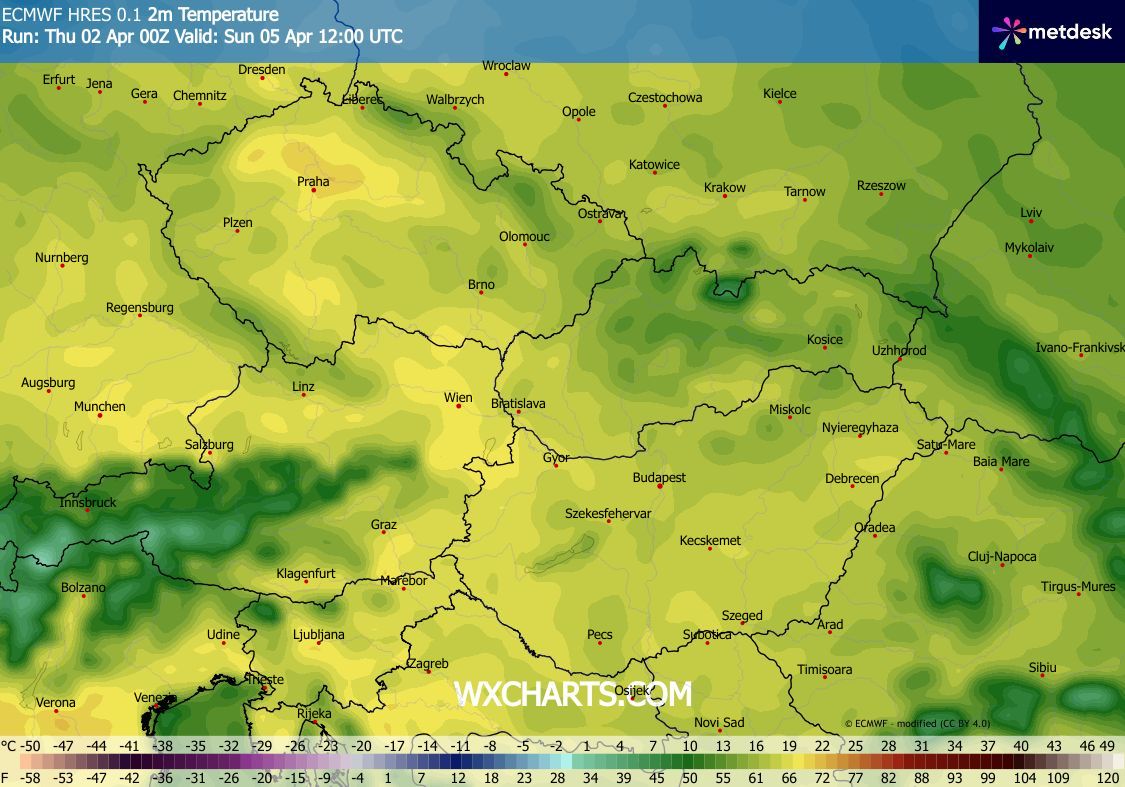 Nejteplejším dnem týdne bude neděle, kdy teploty překročí i 20 °C