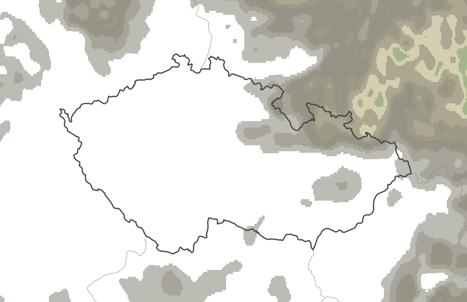 Obr. 2: Množství oblačnosti nad Českem během odpoledne. Zdroj: Aladin/Meteocentrum