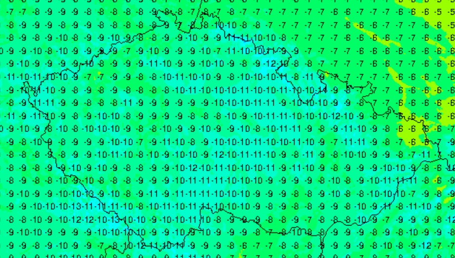 očekávané teploty v noci z neděle na pondělí