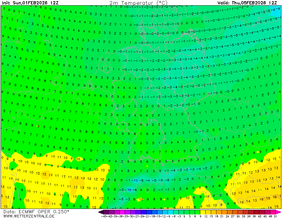 Teploty ve čtvrtek podle ECMWF