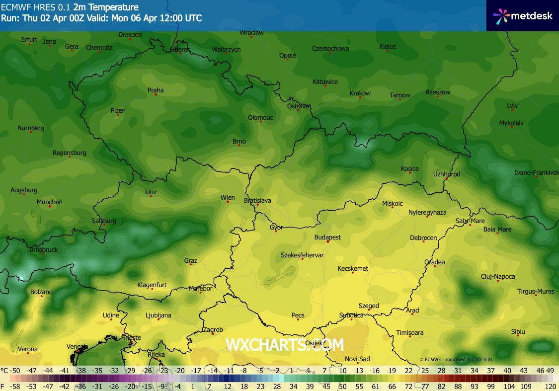 V pondělí bude nejtepleji na jihu Moravy, kde teploty se mohou přiblížit ke 20 °C