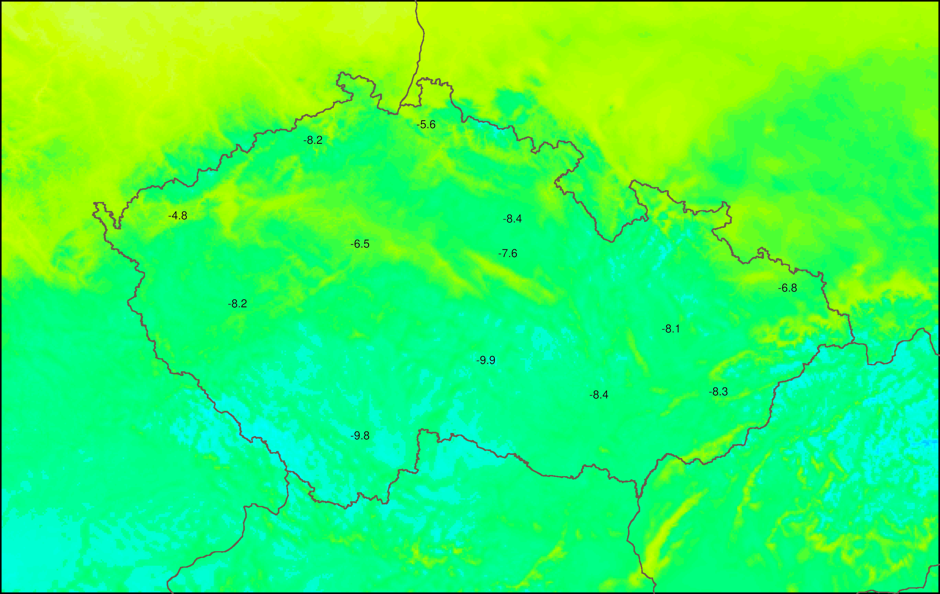V pondělí teplotní minima klesnou hluboko pod nulu, v místech s jasnou oblohou i pod -10 °C
